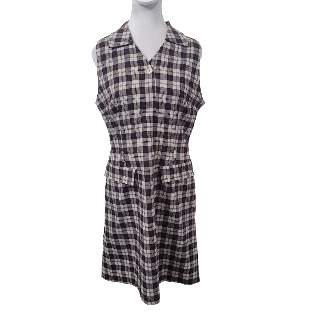 American Eagle 6 Plaid Shift Dress Womens Black White Sleeveless 90s Y2K Vintage